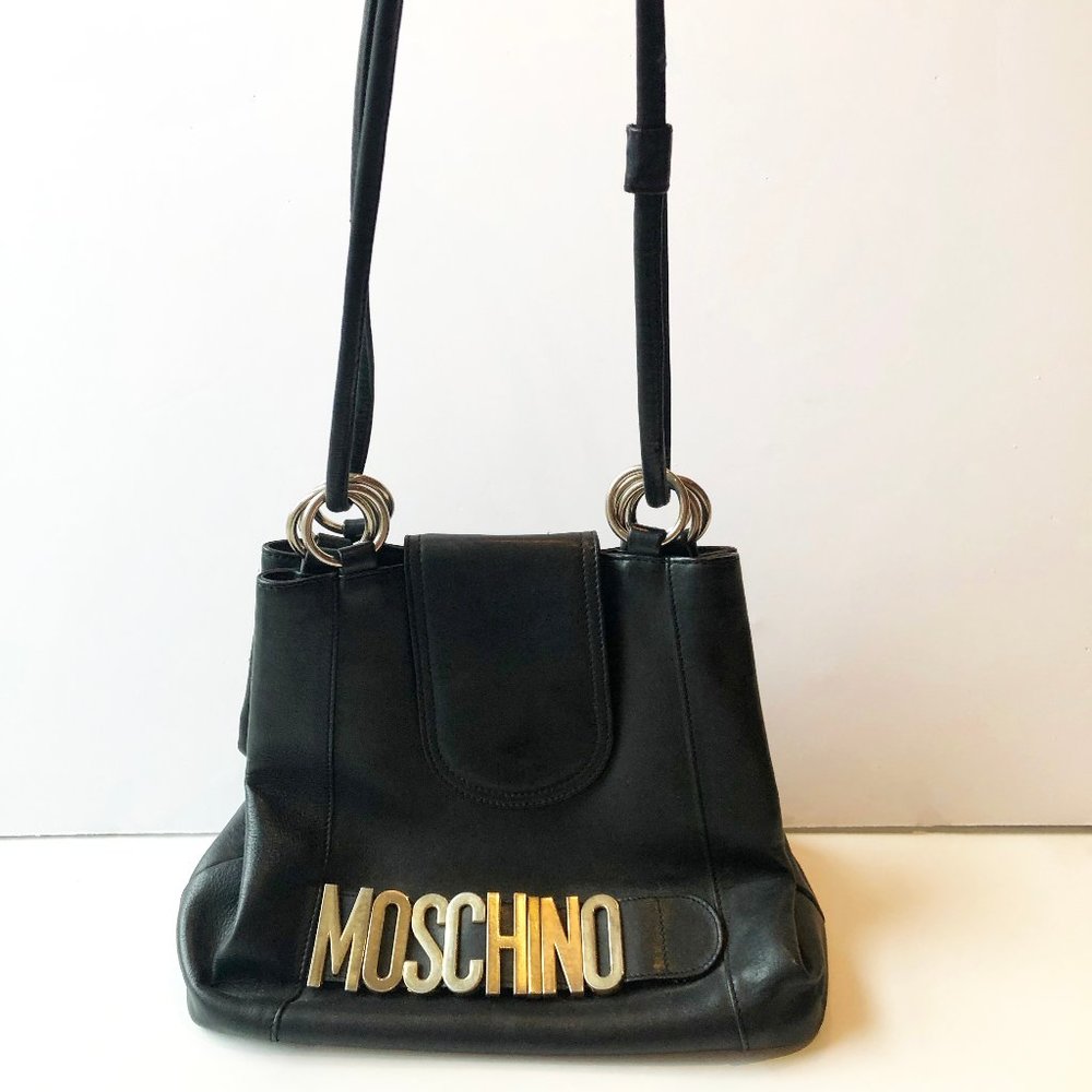 MOSCHINO VINTAGE BLACK LEATHER SHOULDER BAG